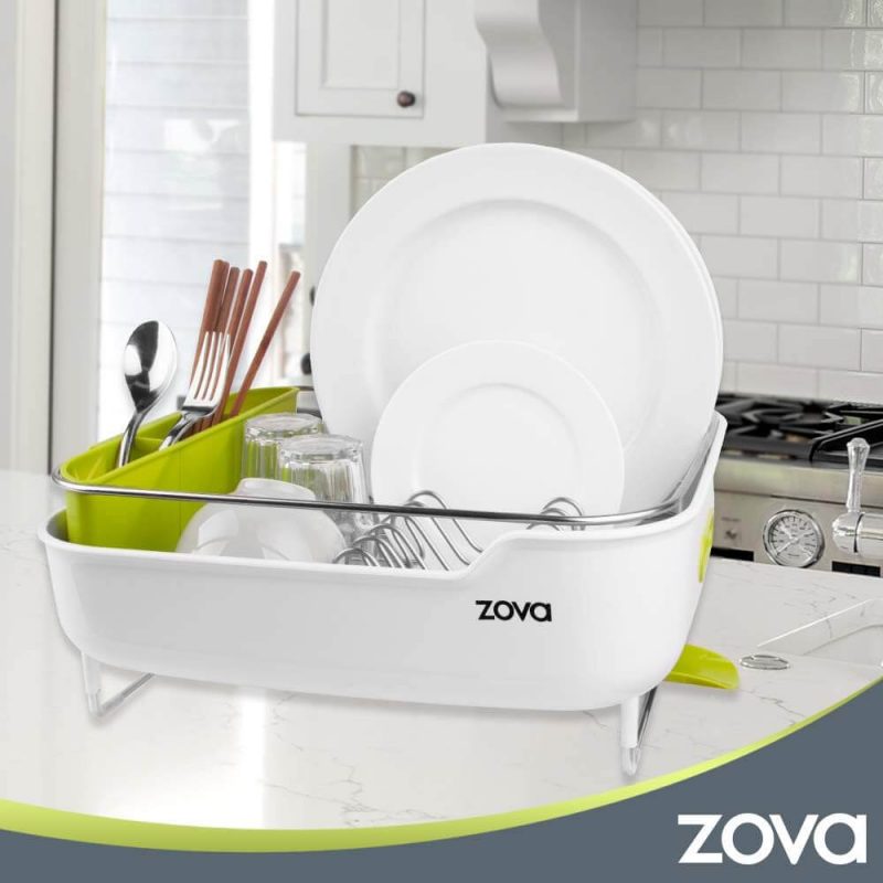 5. Zova Premium Stainless Steel Dish Drying Rack with Swivel Spout
