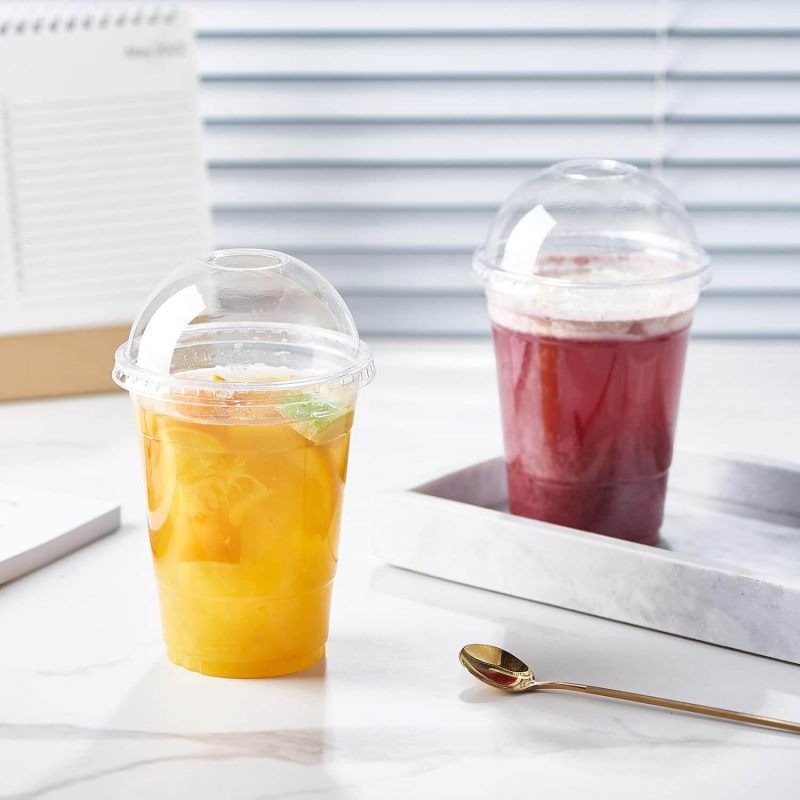 6. [100 Set-16 Oz.] Plastic Cups with Straw Domed Slot Lids Iced Tea Cold Drink Cups
