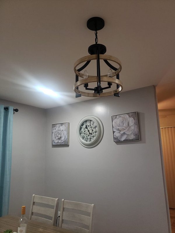 7. Black and White Metal Hanging Lamp Birch Wood Finish Kitchen Dining Room