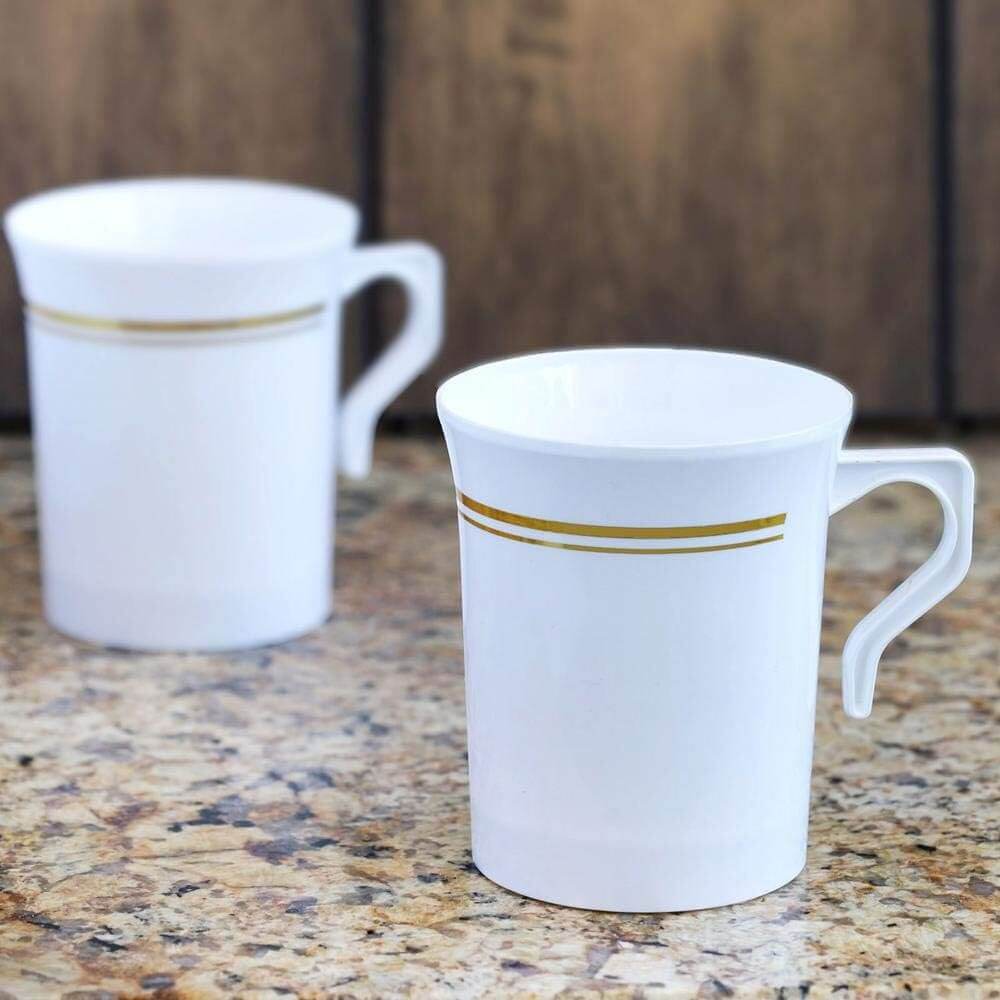 1. BloominGoods 50 Heavyweight Disposable White Plastic 8 oz. Tea Mugs