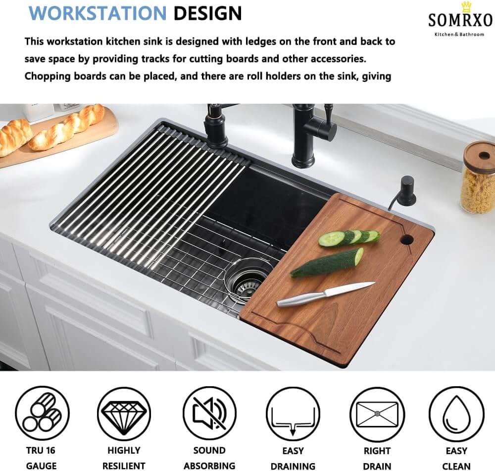 Black 32 Inch Stainless Steel Undermount Kitchen Sink-SOMRXO