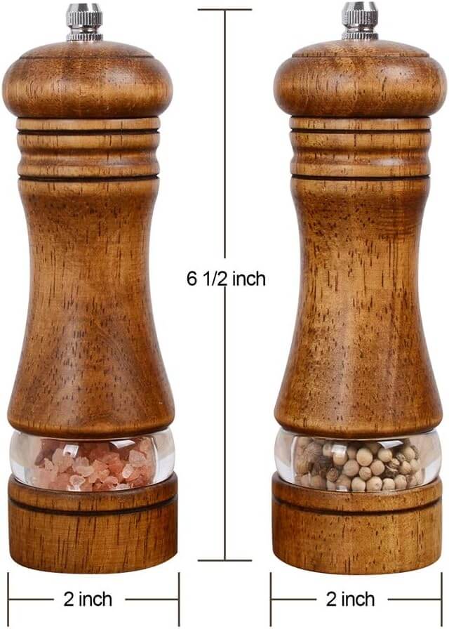 6. Haomacro Pepper Grinder, Wooden Salt and Pepper Grinder Mill Set