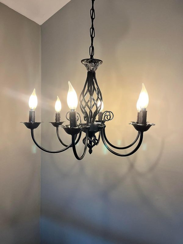 3. 6 Light Farmhouse Candle Chandelier for Living Room, black