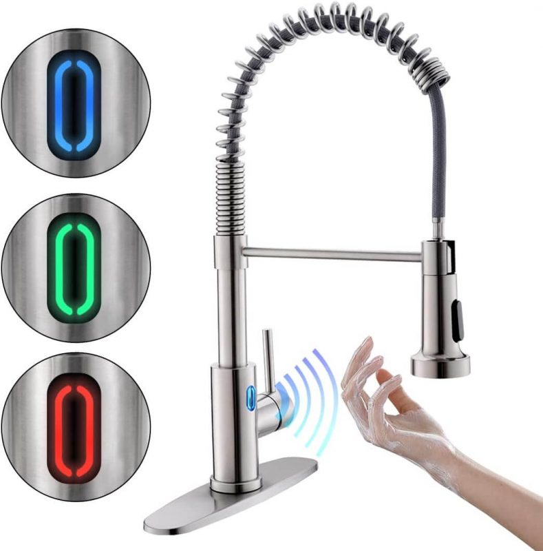 5. OWOFAN Touchless Kitchen Faucet with Pull Down Sprayer LED Light