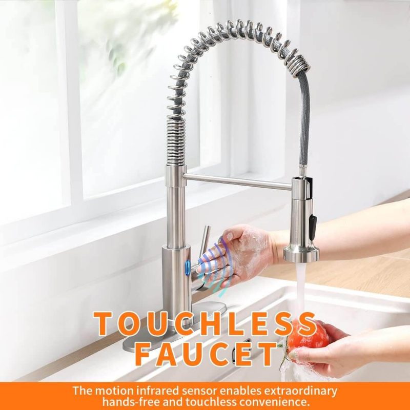 5. OWOFAN Touchless Kitchen Faucet with Pull Down Sprayer LED Light