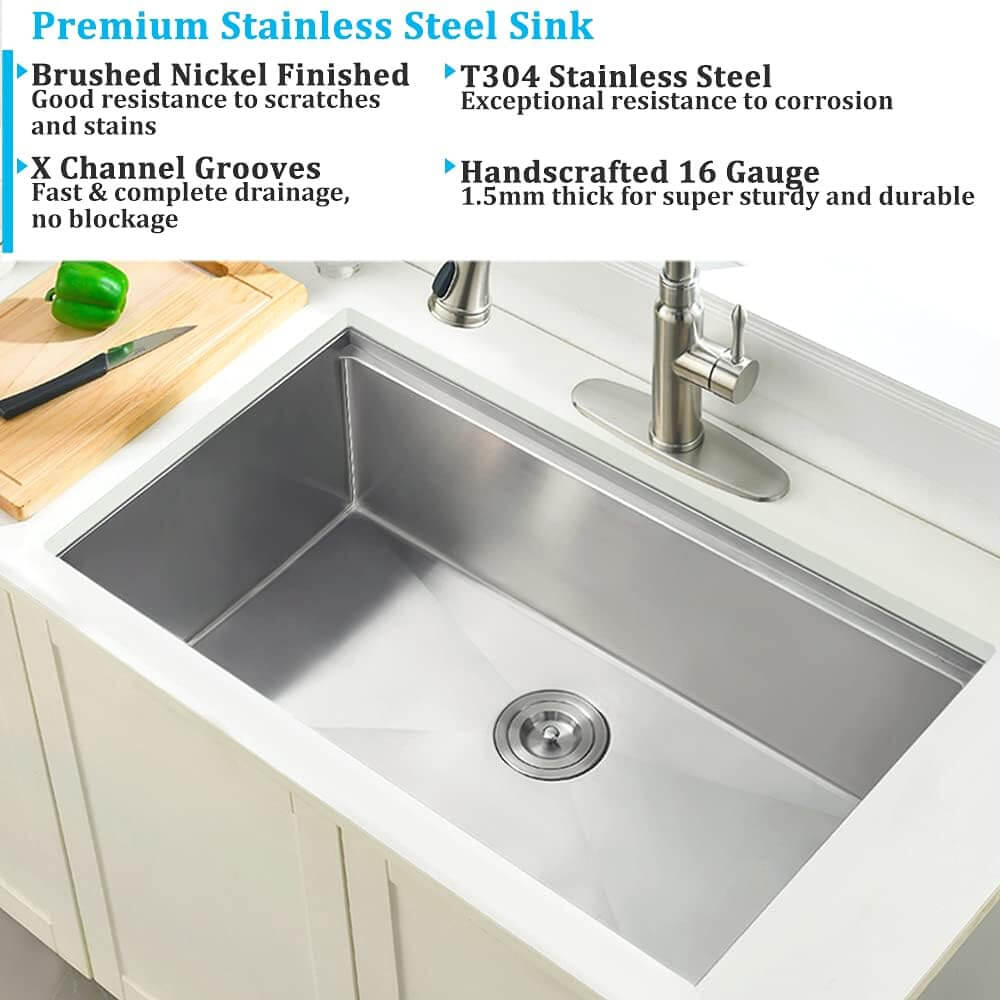 30 Inch Stainless Steel Undermount Kitchen Sink, BoomHoze