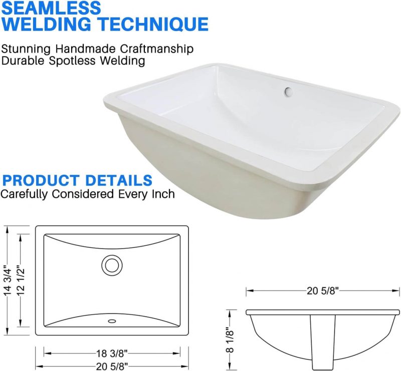 3. Enbol White Rectangular Ceramic Sink Bathroom Undermount Sink