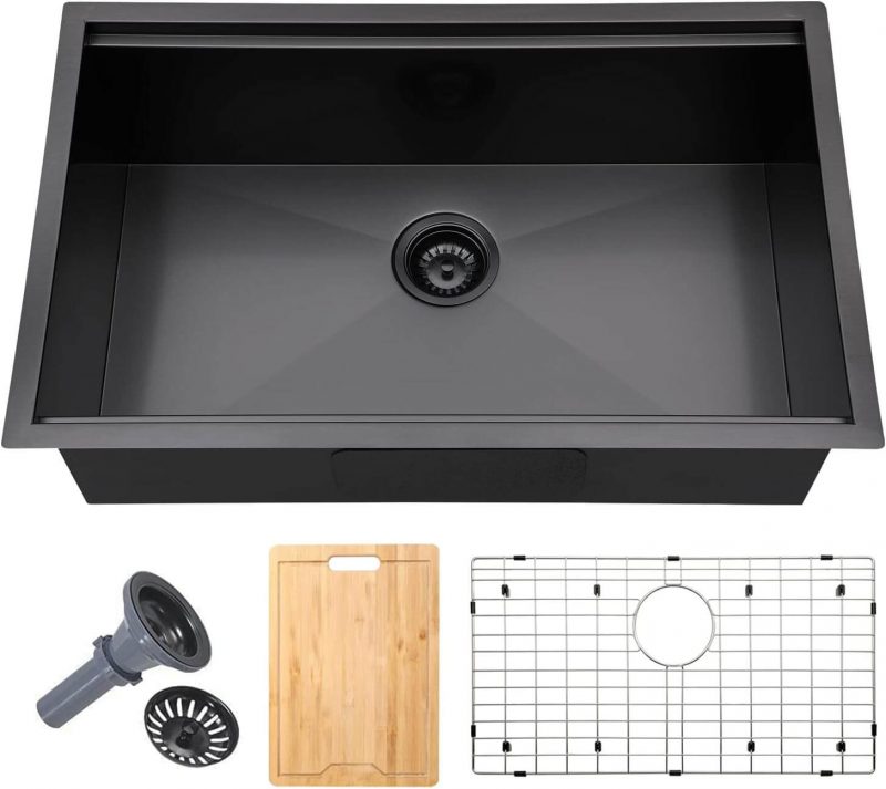 KRAUS Forteza™ 32” Undermount Single Bowl Granite Kitchen Sink in Black, KGU-55BLACK