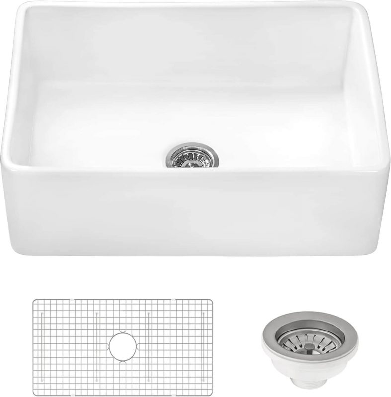 Ruvati 30 x 20 inch Fireclay Reversible Farmhouse Apron-Front Kitchen Sink Single Bowl - White - RVL2100WH