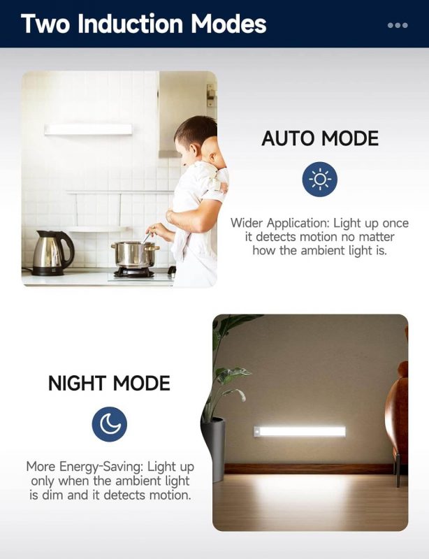 2. TIGER 2 Pack Under Cabinet Lights, 1500mAh Rechargeable 40 White Lighting LEDs, Indoor Wireless Motion Sensor Lights,