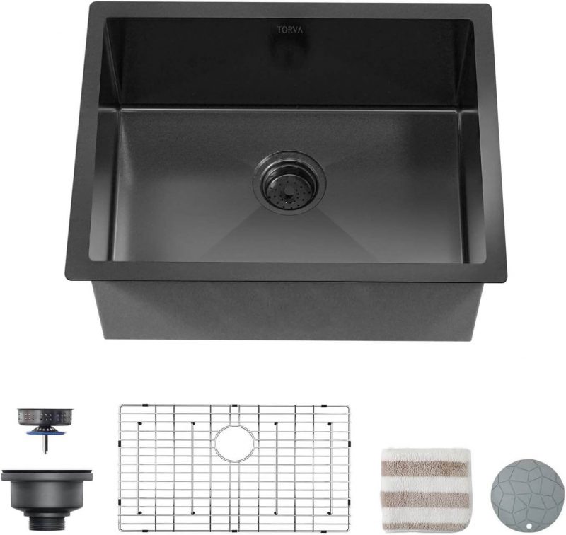 TORVA Gloss Black Ceramic Finish 25 x 18 Inch with NanoTek Undermount Kitchen Sink