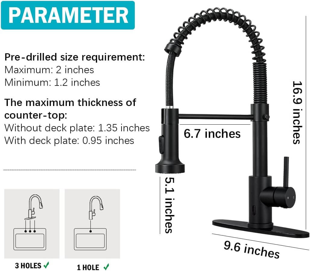 6. HGN Kitchen Faucet with Pull Down Sprayer, Touchless Spring Action Sink Faucet
