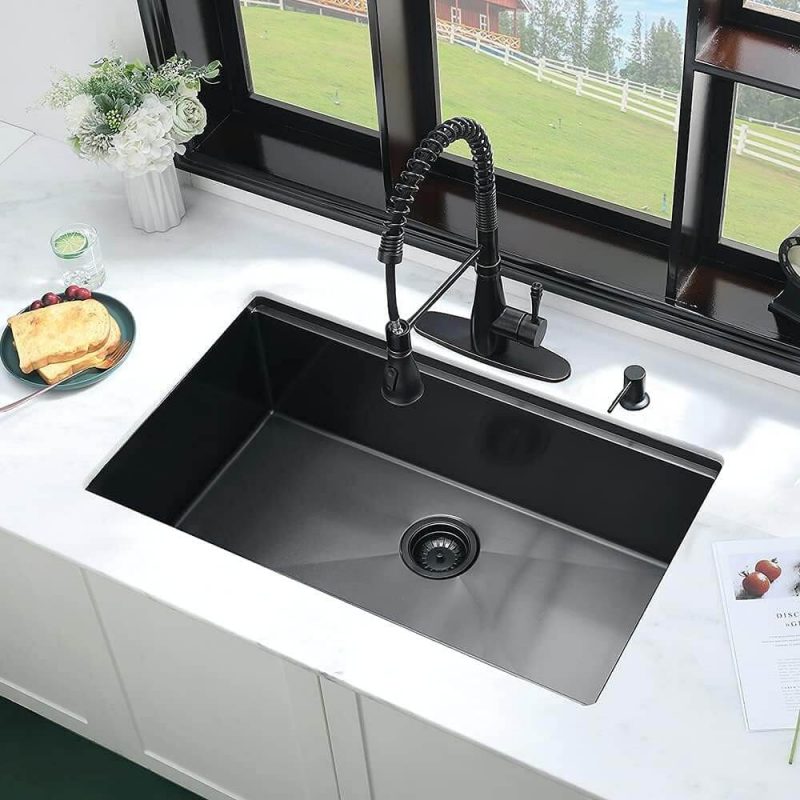 32 Inch Undermount Black Kitchen Sink - iAnomla 32x19 Gunmetal Black Stainless Steel