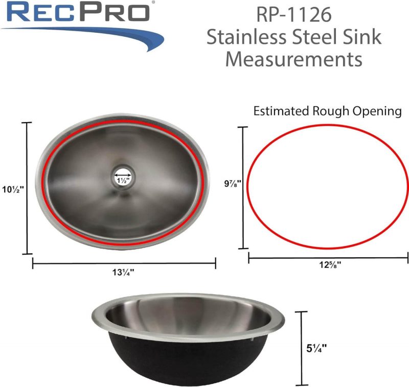 6. RecPro RV 10" x 13" Stainless Steel Oval Sink | Single RV Kitchen Sink