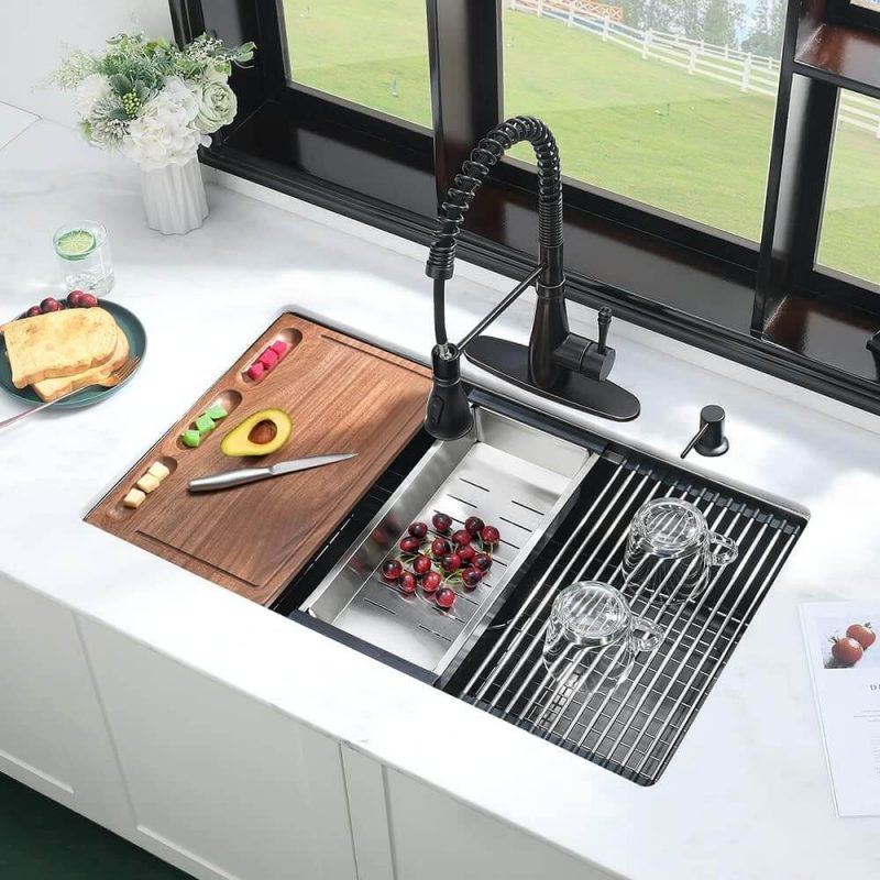 32 Inch Undermount Black Kitchen Sink - iAnomla 32x19 Gunmetal Black Stainless Steel