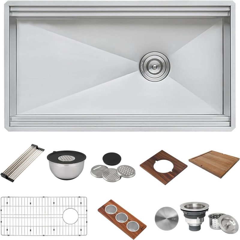 7. Ruvati 33-inch Workstation Ledge Kitchen Sink Undermount 16 Gauge Stainless Steel - RVH8222