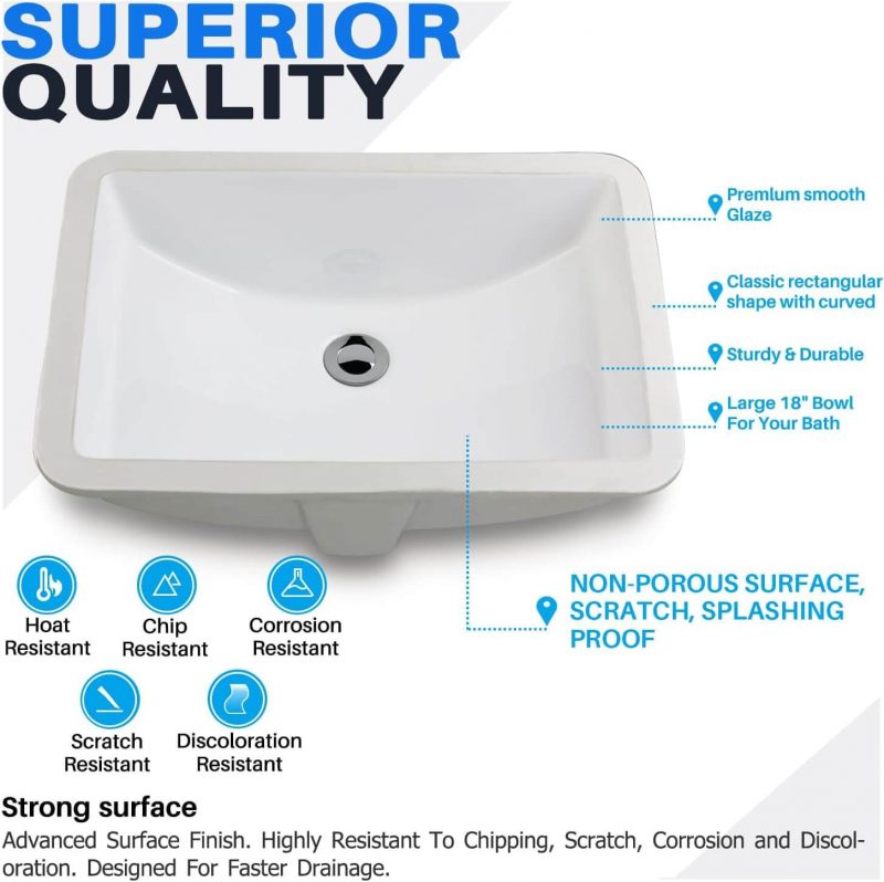3. Enbol White Rectangular Ceramic Sink Bathroom Undermount Sink