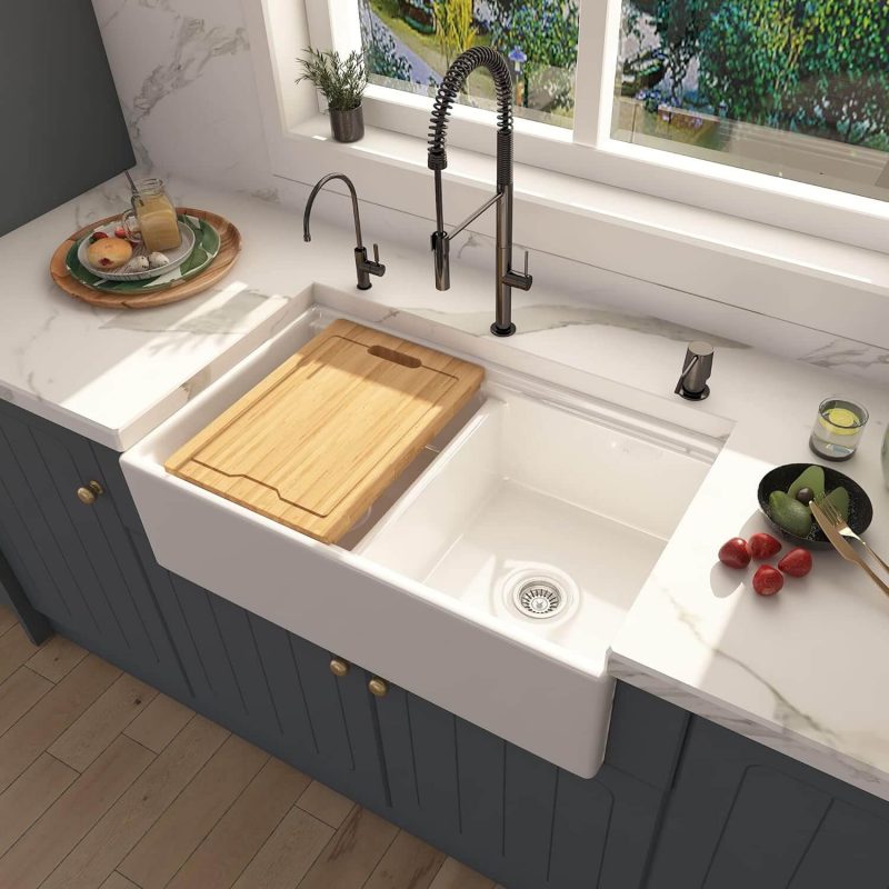 Ruvati 30 x 20 inch Fireclay Reversible Farmhouse Apron-Front Kitchen Sink Single Bowl - White - RVL2100WH