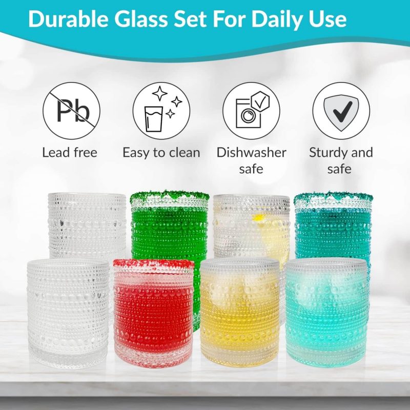 2. 8 Piece Vintage Glass Drinkware Set with Old Fashioned Glasses
