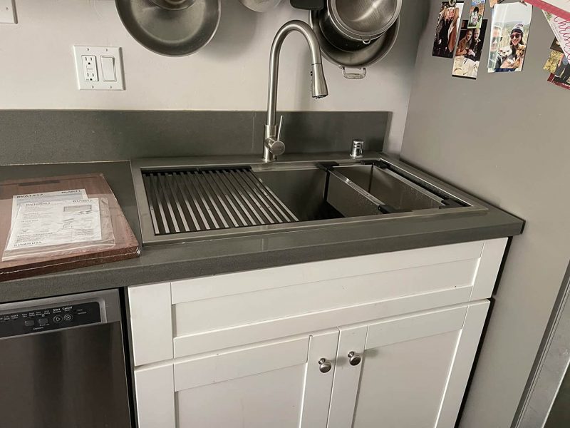 Ruvati 33 x 22 inch Workstation Drop-in Topmount Kitchen Sink 16 Gauge Stainless Steel Single Bowl - RVH8003