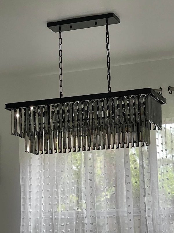 6. Rectangular Black Crystal Chandelier for Living Room