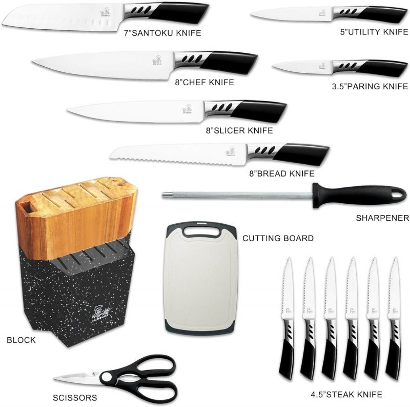 2. CHUSHIJI 16PCS Knife Set, Stainless Steel Knives for Kitchen