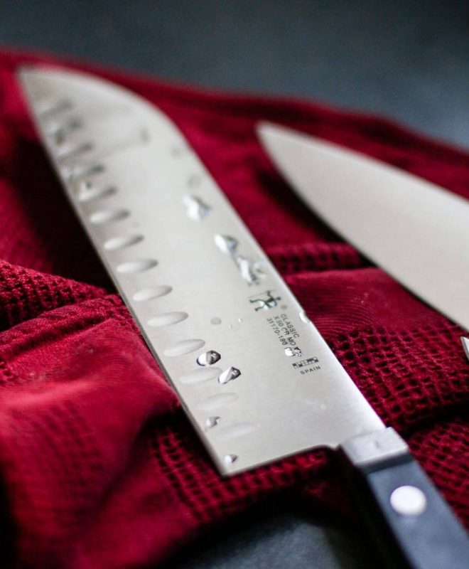 HENCKELS 7 inch Classic Sharp Hollow Edge Santoku Knife