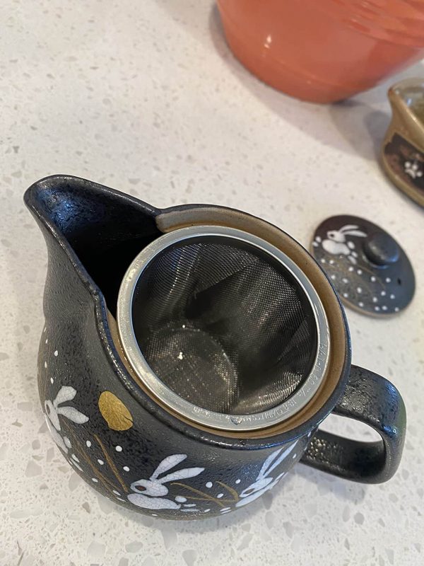 5. I rabbit Kutani pottery teapot, (with tea strainer), Japanese Teapot Ceramic