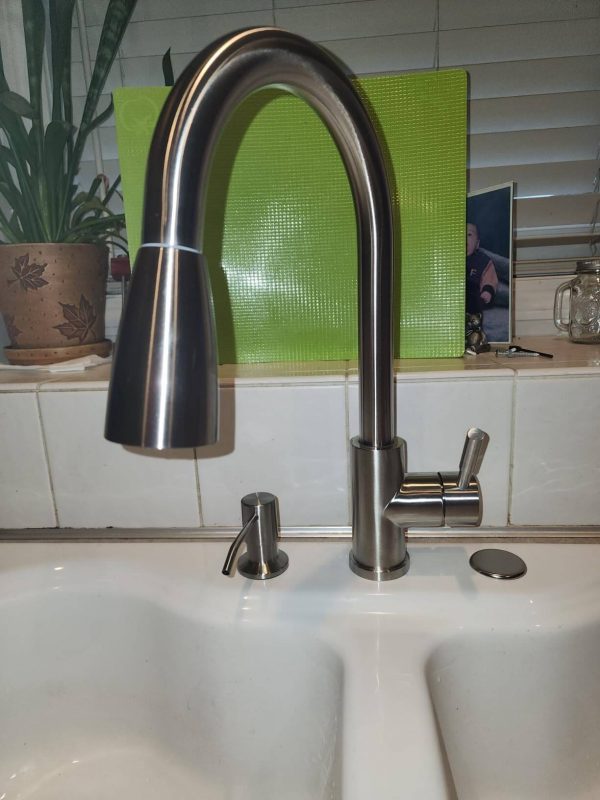 2. Chrome Kitchen Faucet with Soap Dispenser, WOWOW Stainless Steel Faucet