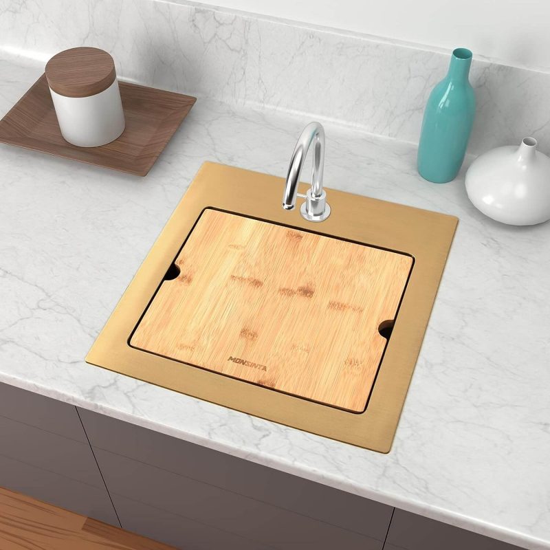 3.MONSINTA Gold Bar Sink, Bar Top Sink, Small Single Bowl Bar Sink 15" x 15"