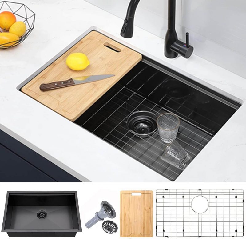 KRAUS Forteza™ 32” Undermount Single Bowl Granite Kitchen Sink in Black, KGU-55BLACK