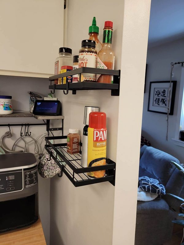 4. Hanging Spice Organizer Rack with paper towel holder