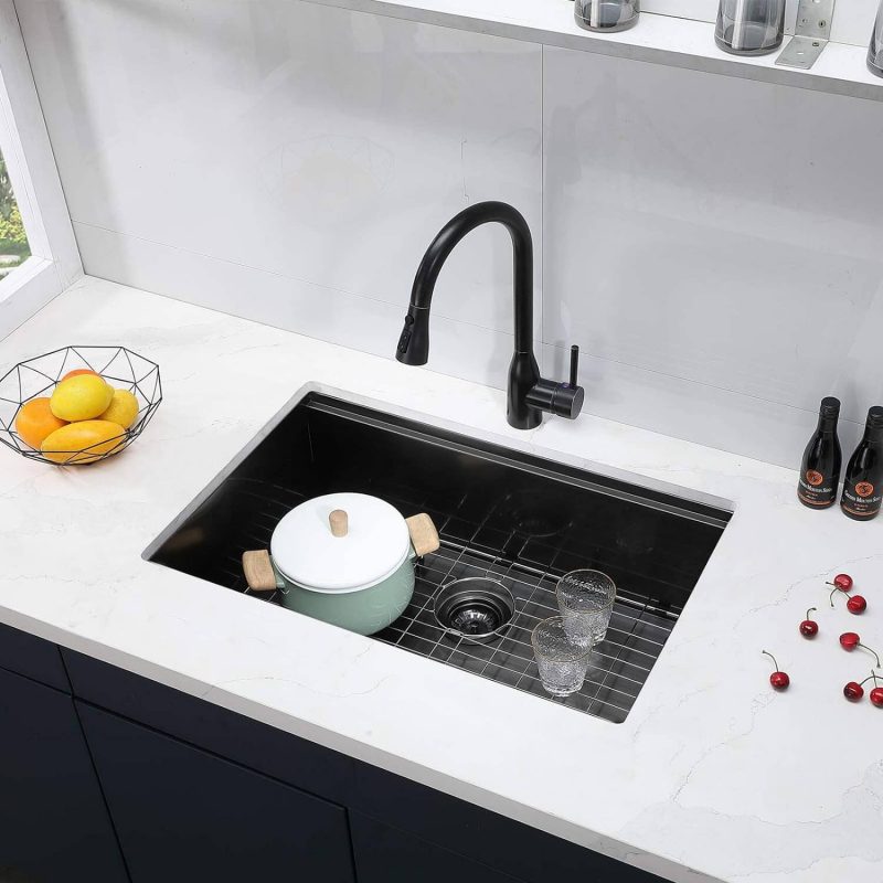 KRAUS Forteza™ 32” Undermount Single Bowl Granite Kitchen Sink in Black, KGU-55BLACK