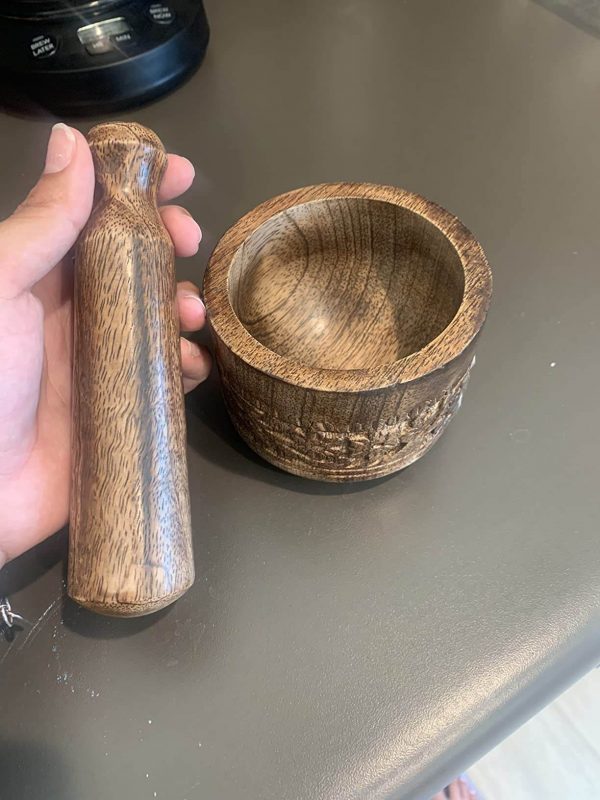 7. Hand Carved Wood Mortar Grinder/Chopper