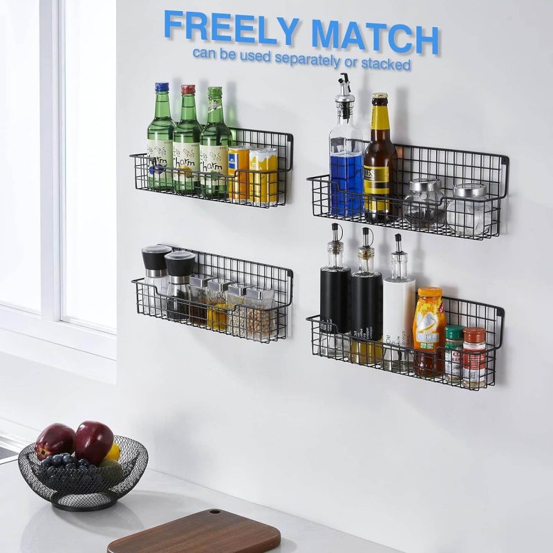 2. Set of 4 Space Saving Hanging Spice Rack for Kitchen, BLACK
