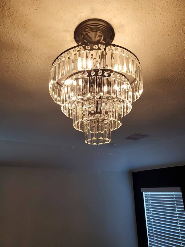 6. Chrome Crystal Chandelier Modern Antique Semi Flush Mount Chandelier