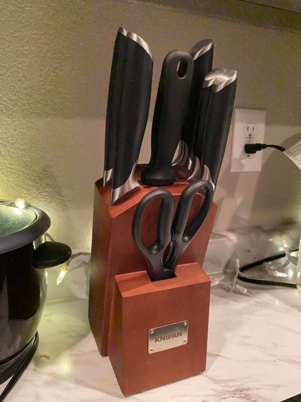7. AUS-10 Ultra Sharp Japanese Knipan Knife Set with Full Tang Handle, Black