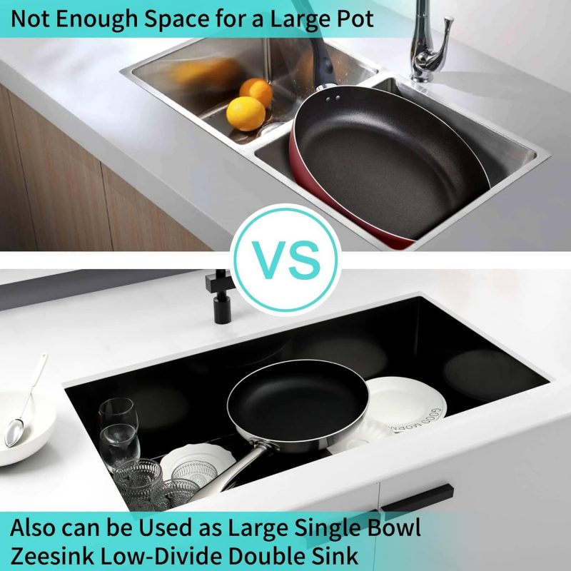 Zee Sink Kitchen Sink Black 32" X 18", Double Bowl Kitchen Sink