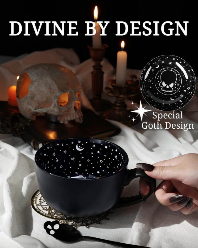 1.Taruzil 1PCS Midnight Skull Large Coffee Mug with Spoon