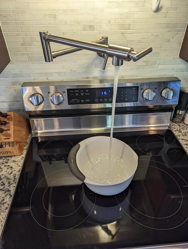 6. LEPO Pot Filler Faucet, Double Joint Swing Arm Folding Kitchen Faucet