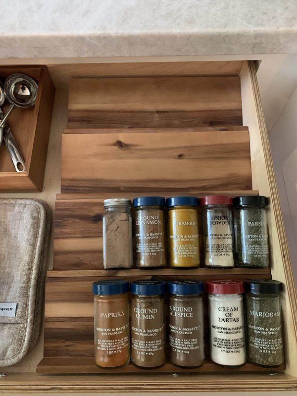 4. Acacia Wood Tray Spice Rack Organizer for Cabinet Storage Rack