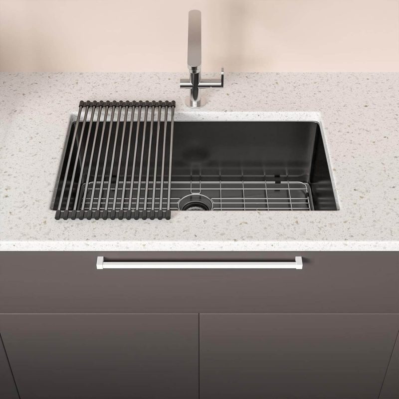 30 Inch Undermount Black Kitchen Sink - Mocoloo 30"x18" Gunmetal Black 16 Gauge Stainless Steel Deep Single Bowl 10 inch