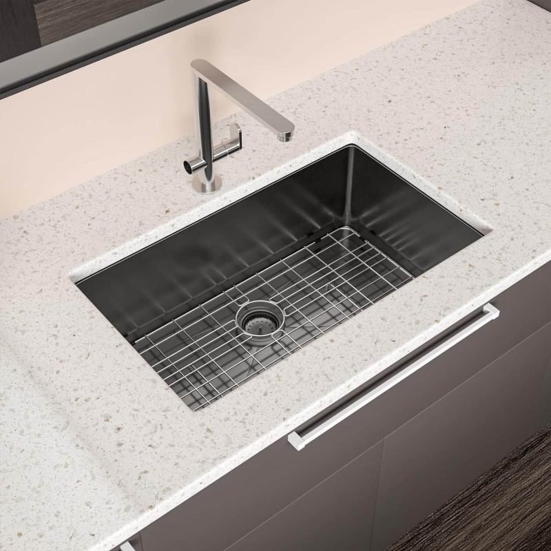 30 Inch Undermount Black Kitchen Sink - Mocoloo 30"x18" Gunmetal Black 16 Gauge Stainless Steel Deep Single Bowl 10 inch