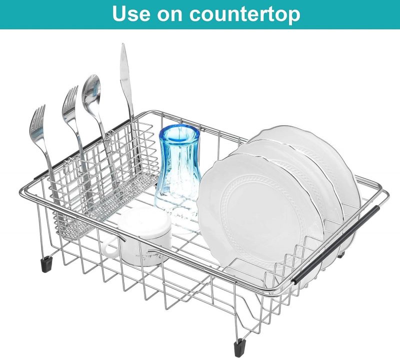 iPEGTOP Large Deep Expandable Dish Drying Rack and Cutlery Holder