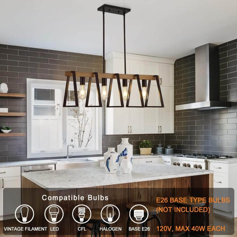 5. Adjustable Pendant Light in Black & Warm Oak Finish