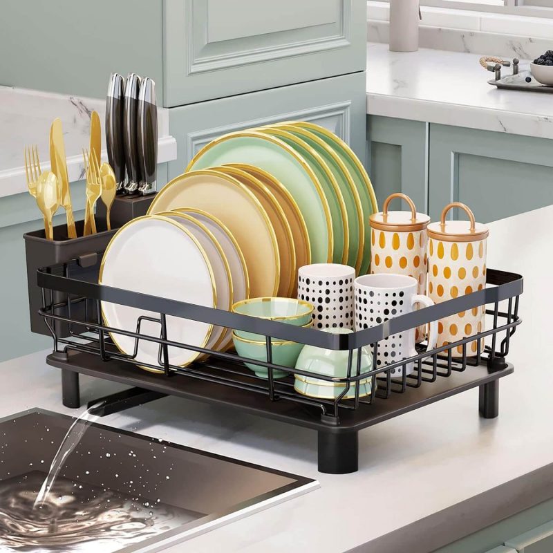 AIDERLY Iron Dish Drying Rack with Drainboard Dish Dryer