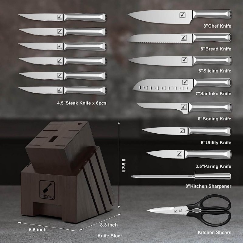 4. imarku 16 Piece Stainless Steel Chef Knife Set