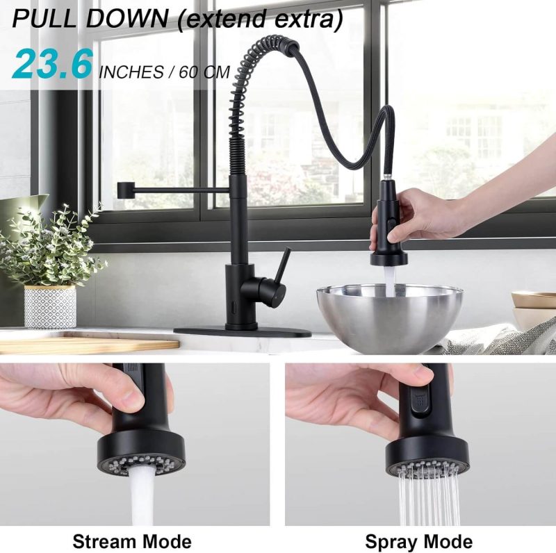 6. HGN Kitchen Faucet with Pull Down Sprayer, Touchless Spring Action Sink Faucet