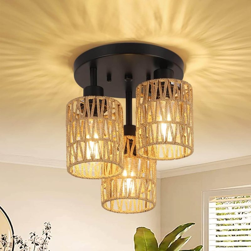 4. Woven Cage Shade Rattan Hanging Lamp