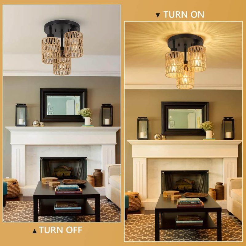 4. Woven Cage Shade Rattan Hanging Lamp